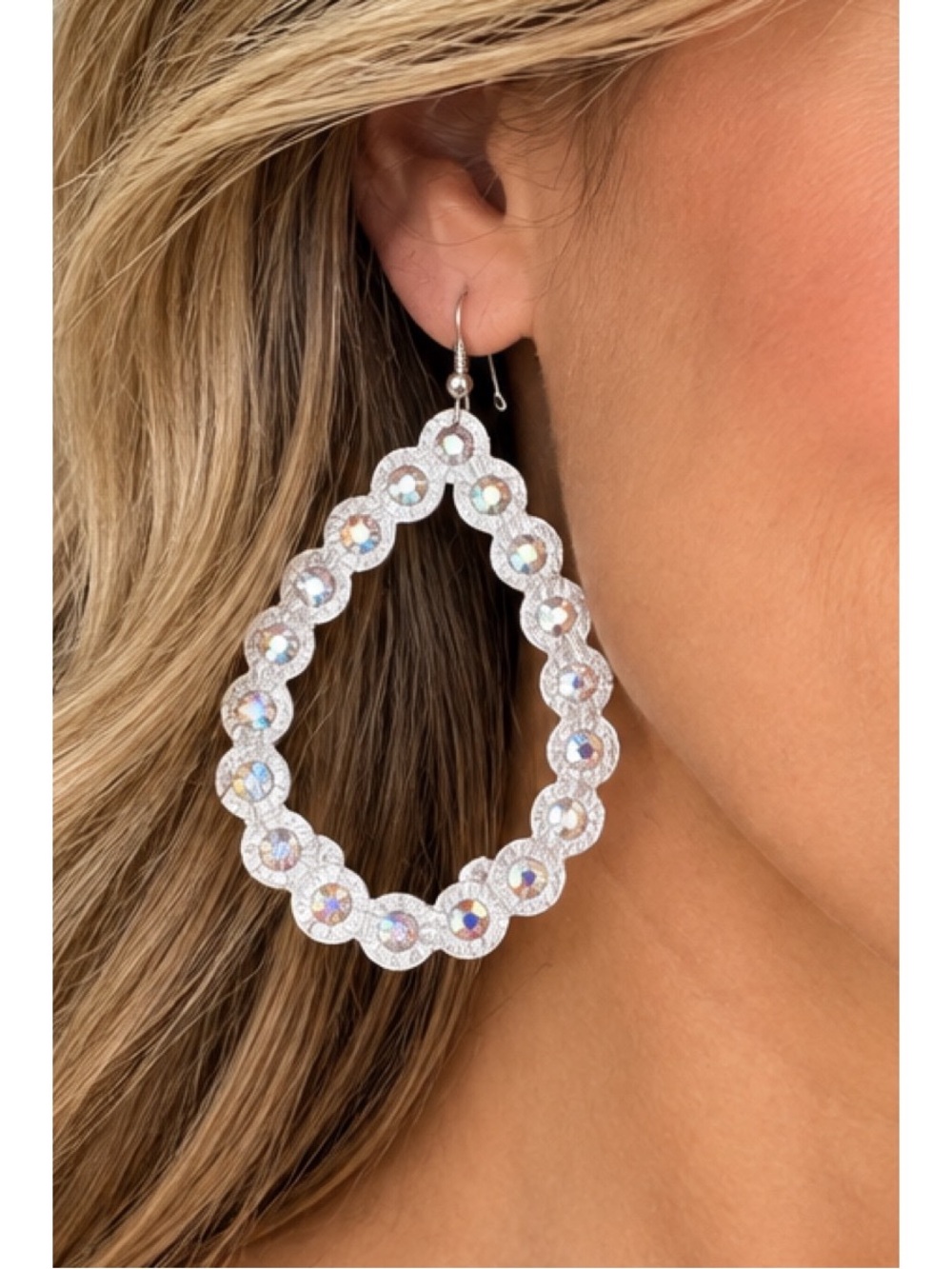 Faux Leather Crystal Hoop Earrings